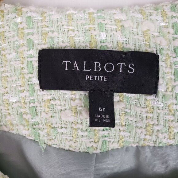 Talbots Tulip Patch Tweed Jacket Pastel Green Boucle Crew Neck Blazer Size 6P - Picture 4 of 6